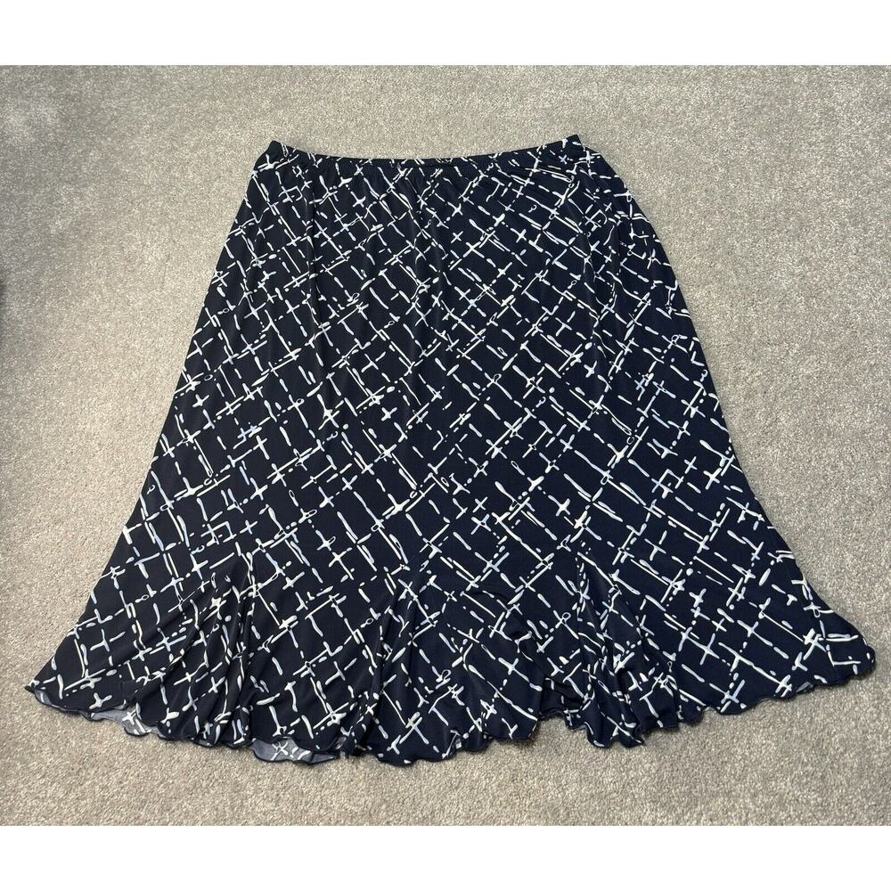 Dialogue Skirt Plus Size 1X Midi Abstract Geometric Ruffled Hem Navy Blue 90s
